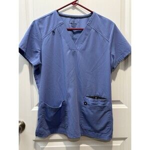 Beyond Scrubs Blue Women’s‎ Scrub Top Medium Medical Shirt M Pockets
